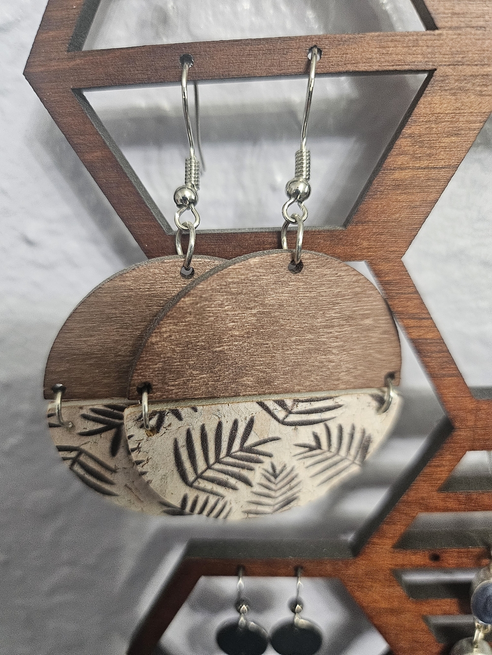 Handcrafted Wood and Ivory Leaf Drop Earrings